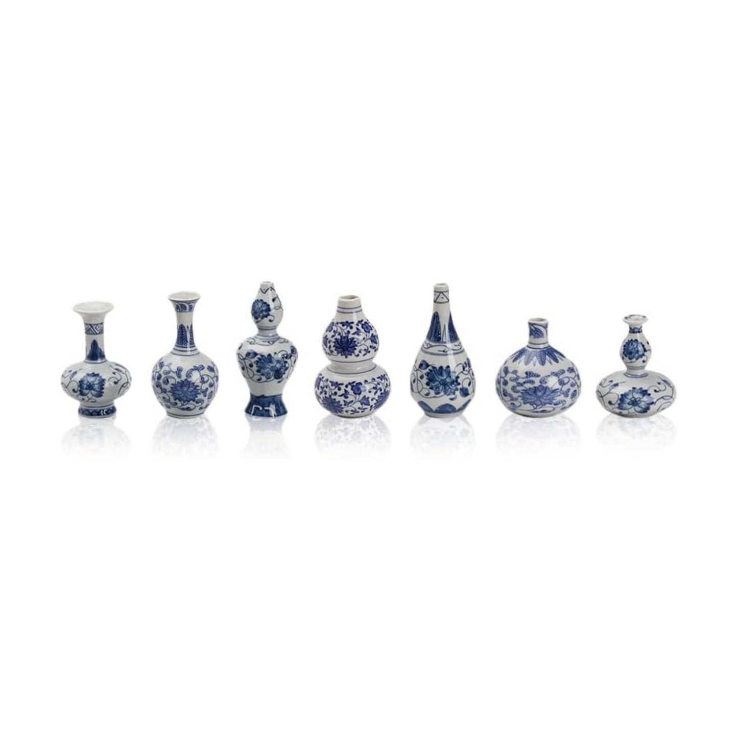 Vintage Chinoiserie Ceramic Small Flower Vase / Blue / Set of 7