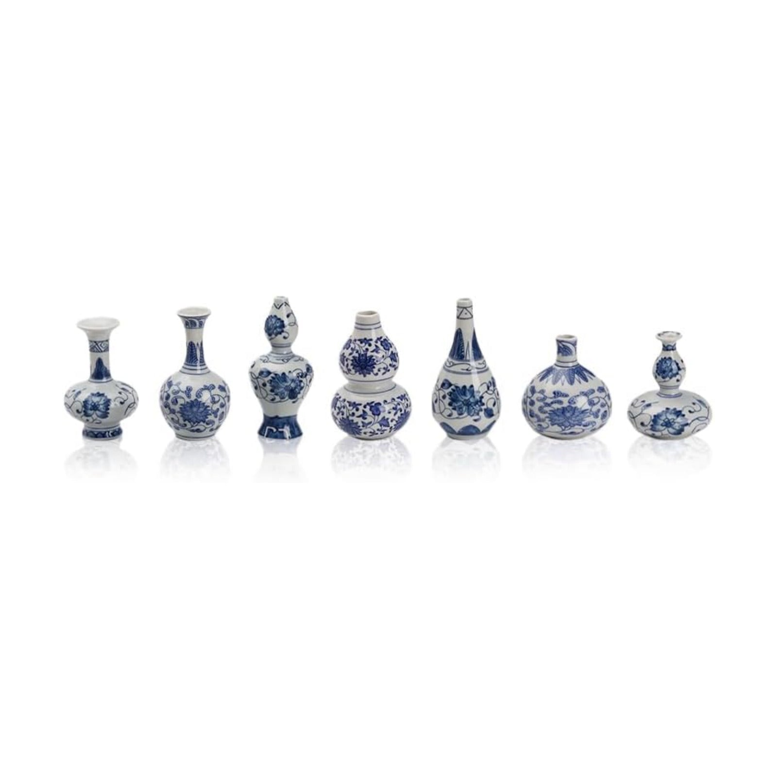 Vintage Chinoiserie Ceramic Small Flower Vase / Blue / Set of 7