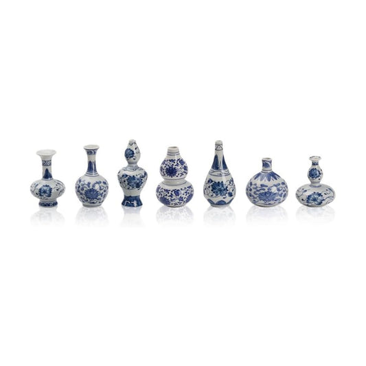 Vintage Chinoiserie Ceramic Small Flower Vase / Blue / Set of 7