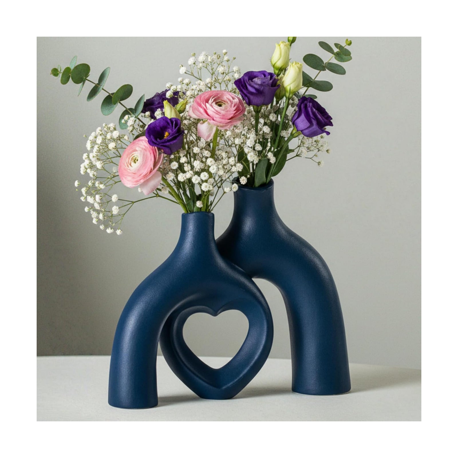 Snuggle Hollow Decorative Ceramic Vase / Heart - Navy Blue / 8.3 Inch