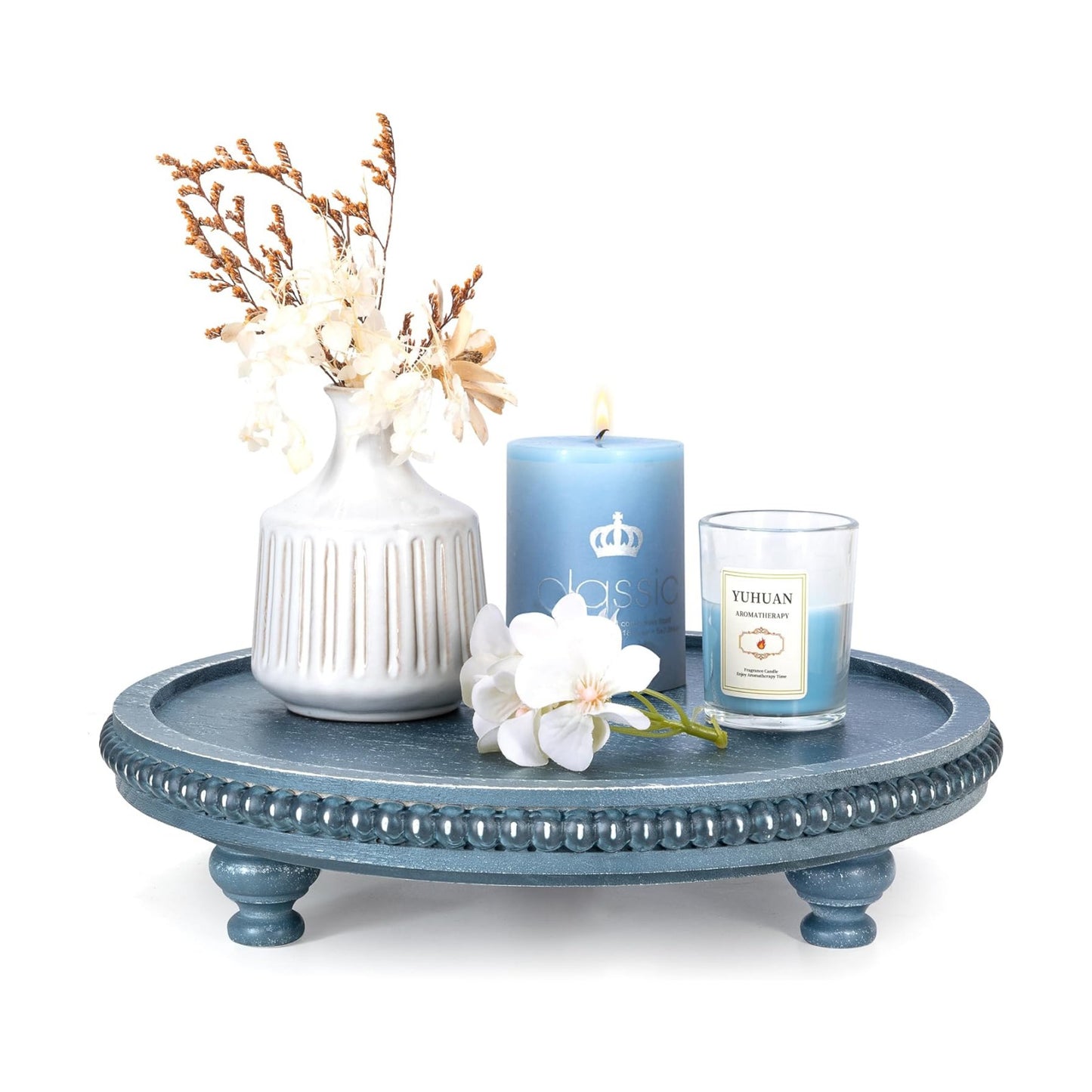 Beaded Wood Riser for Plant Holder & Kitchen Sponge Holder / Blue