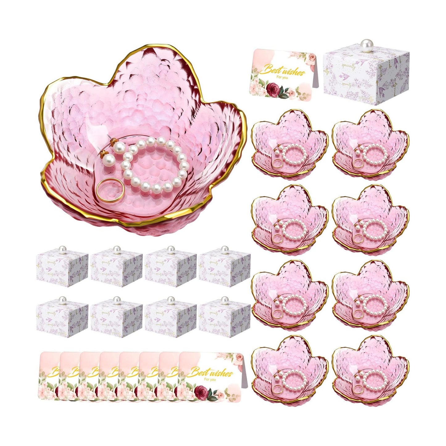 Box Greeting Card Small Glass Trinket Dish Tray for Earrings / Purple / Set of 8