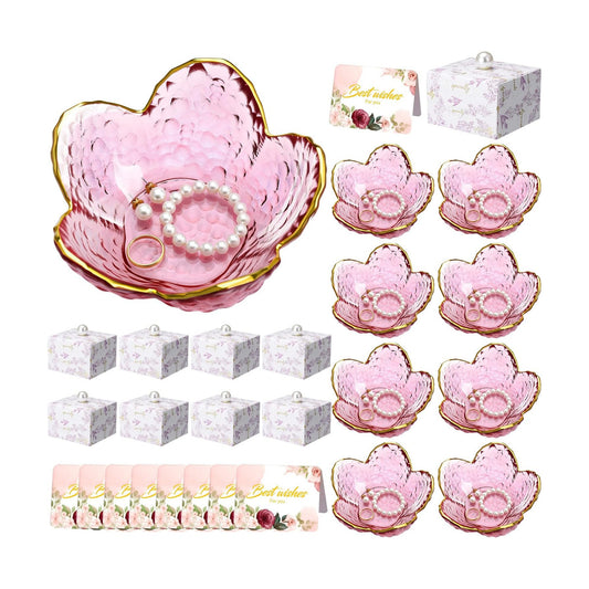 Box Greeting Card Small Glass Trinket Dish Tray for Earrings / Purple / Set of 8