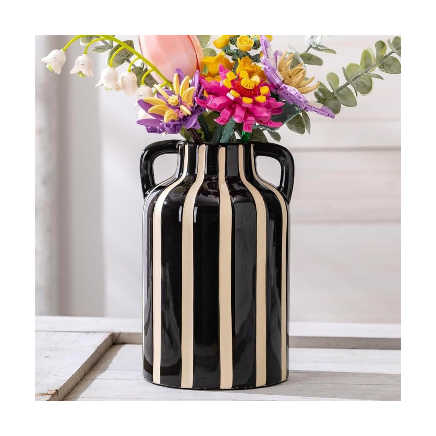Black Ceramic Vase / Black and White