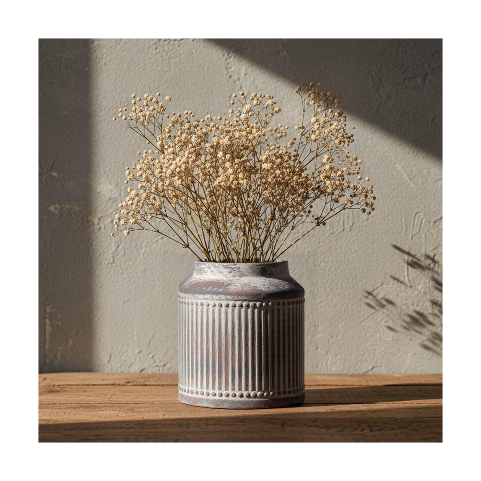 Ribbed Ceramic Vase / Gray / 7.32 Inch