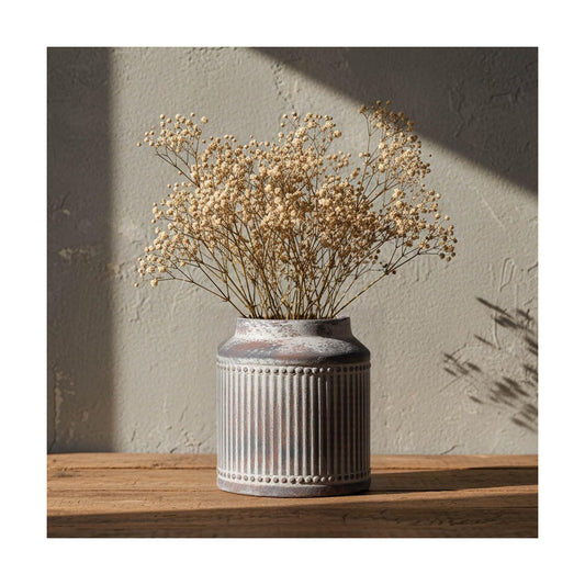 Ribbed Ceramic Vase / Gray / 7.32 Inch