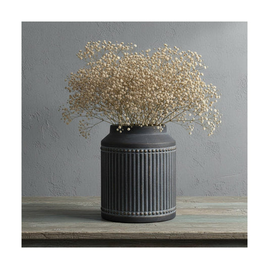 Ribbed Ceramic Vase / Black / 7.32 Inch