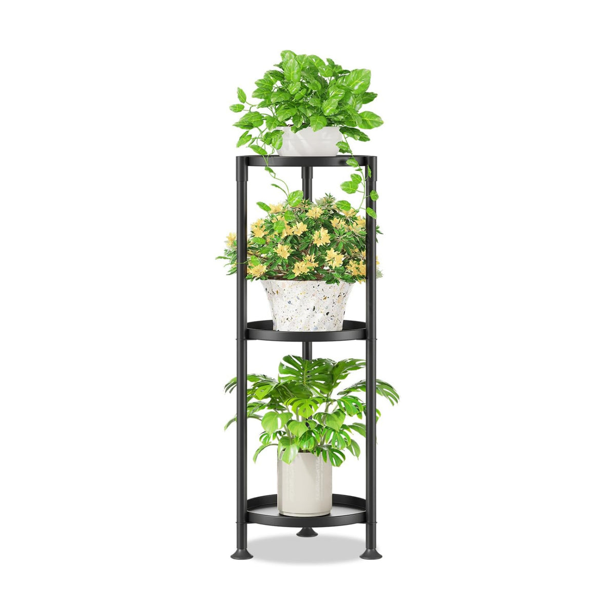 iDavosic.ly 3 Tier Plant Stand Indoor Outdoor, 10 In Wide Metal Tray, Black | Vertical Metal Corner Heavy Duty Multiple