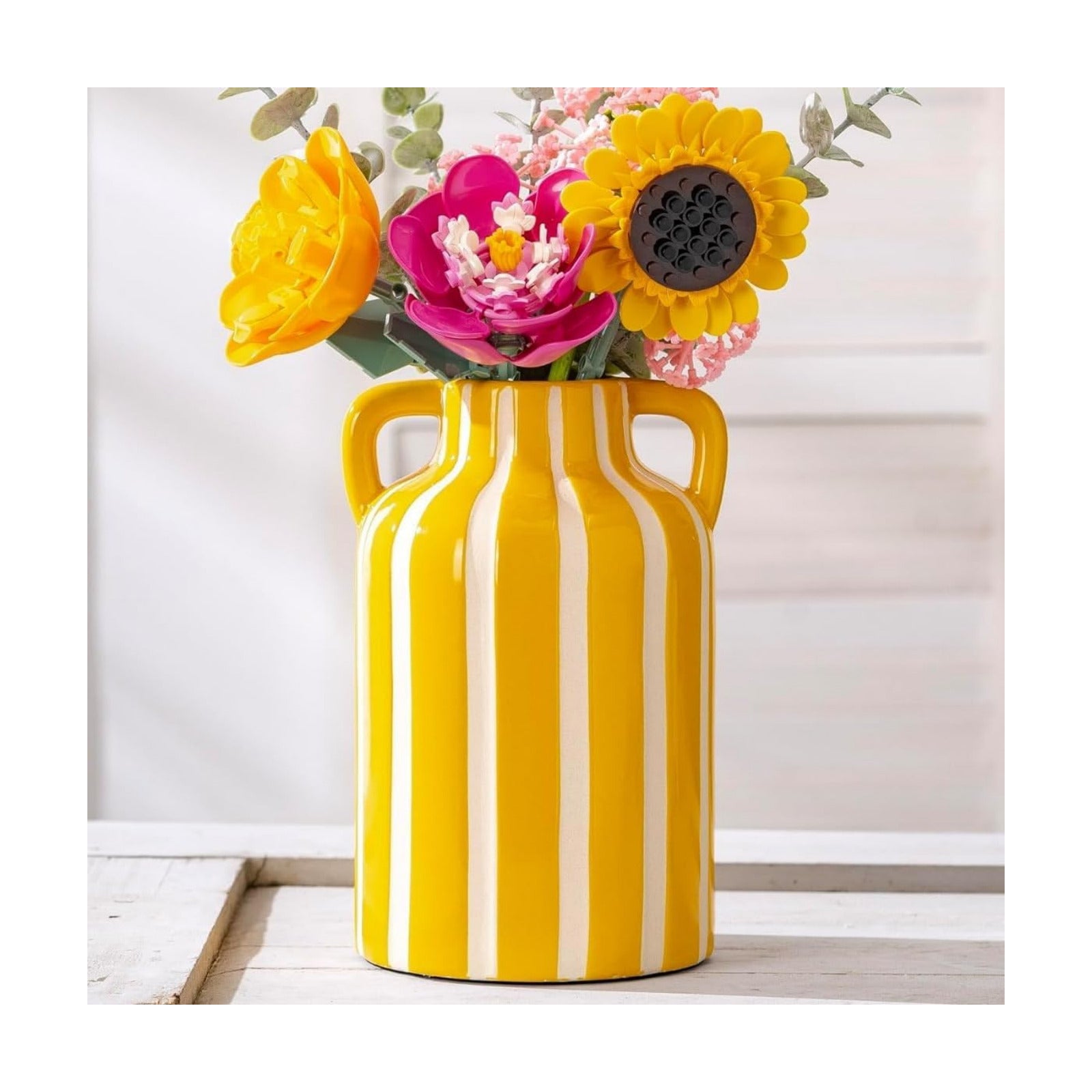 Yellow Ceramic Vase / Yellow and White