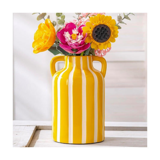 Yellow Ceramic Vase / Yellow and White