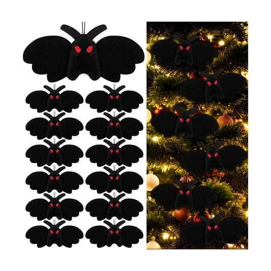 Jenaai 12 Pcs Mothman Christmas Ornaments Black Goth Dark Theme Xmas Decor