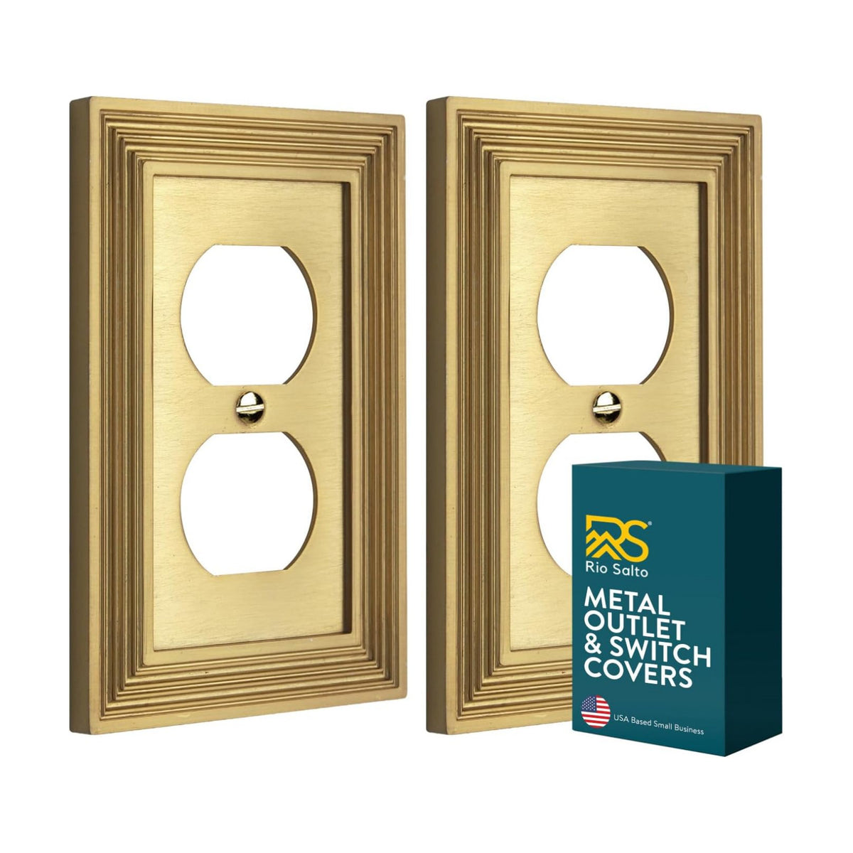 Rio Salto Gold Outlet Covers Duplex Wall Plate Metal Electrical Outlet Cover Decorative Wall Plates 2 Pack — Estate
