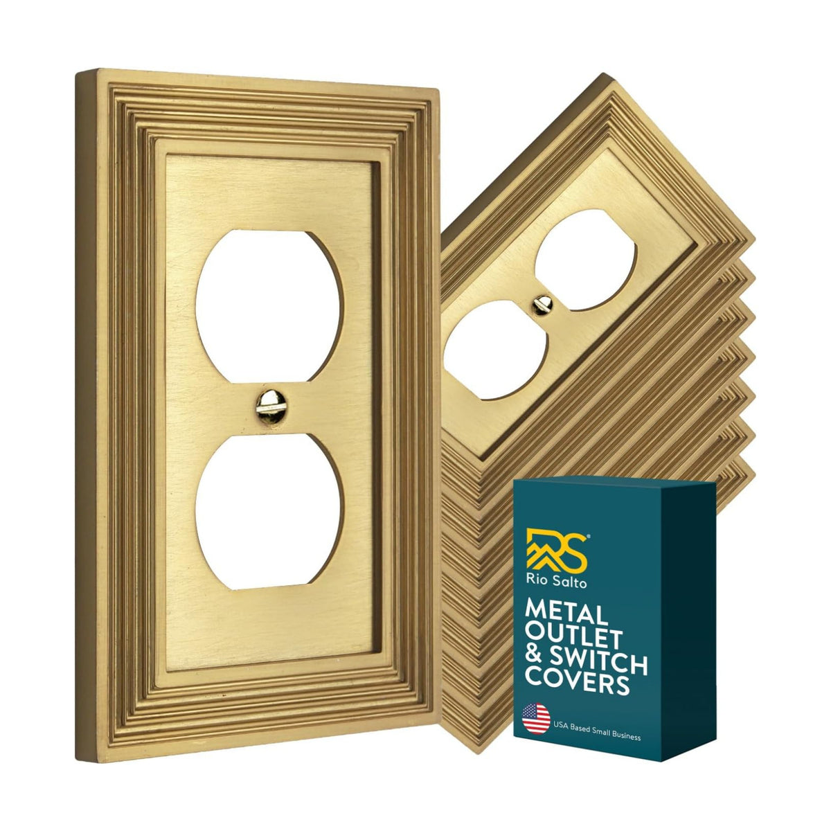 Rio Salto Gold Decorative Light Switch Cover Plate Outlet Covers 8 Pack Rocker Switch Plate Decorator Paddle GFCI Metal