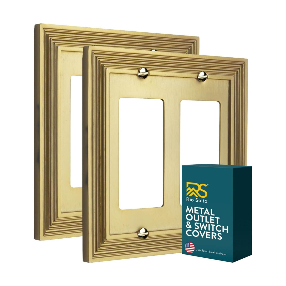 Rio Salto Double Rocker Light Switch Cover Plate 2 Decorator Paddle GFCI 2-Gang Brushed Brass Gold Metal Outlet Covers