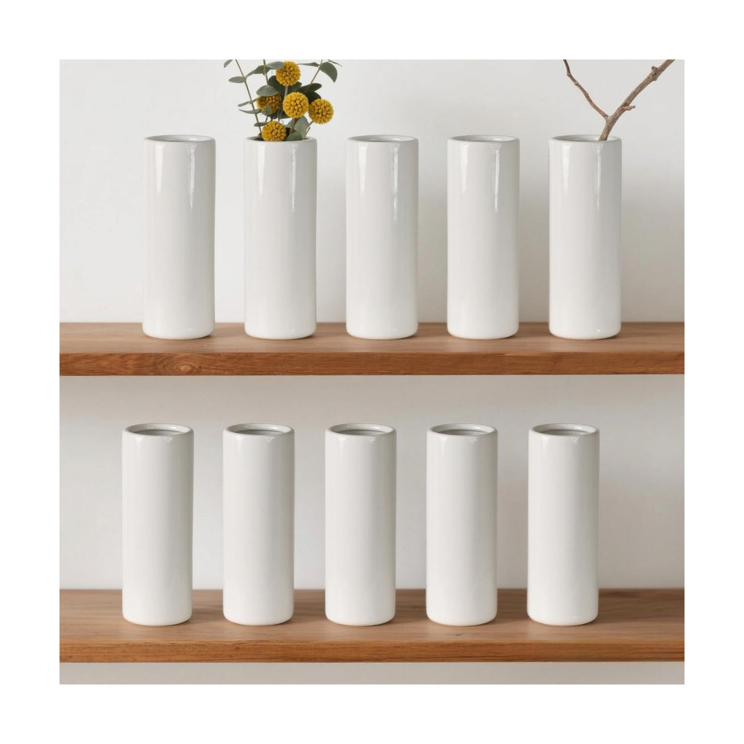 Modern White Ceramic Vase / White - Style 3 Large / Set of 10