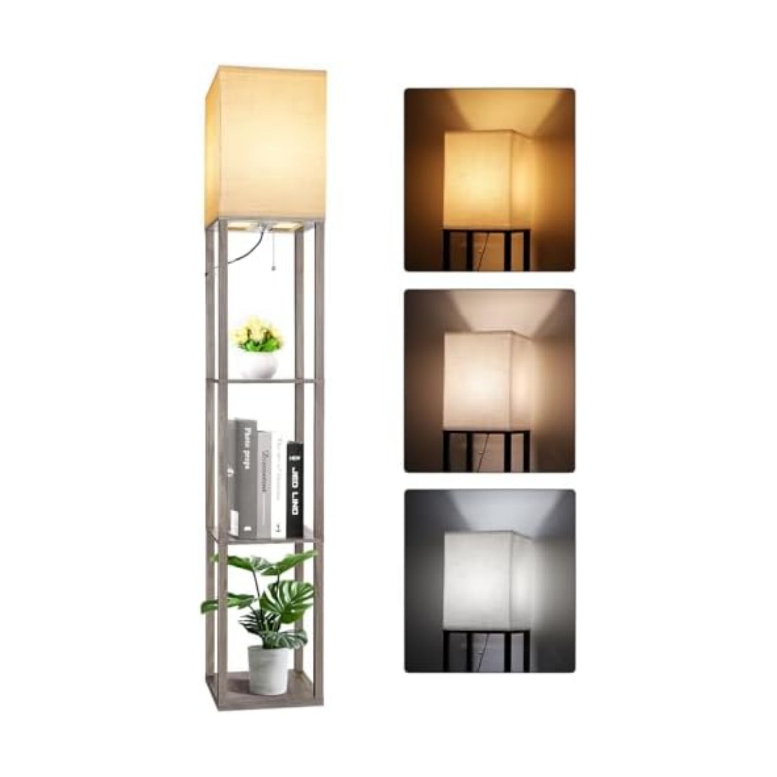 RUNTOP Floor Lamp with Shelves, Shelf Lamp with 3 Color Temperature LED Bulb,Lamps for Living Room, Standing Lamp