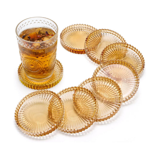 Round Crystal Glass Pillar Candle / Clear / 4 Inch / Set of 8