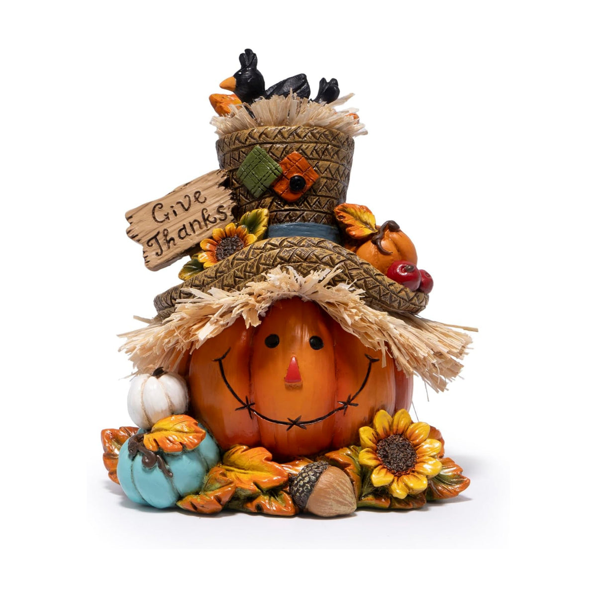 Hodao Pumpkin Figurine with Give Thanks Sign, Thanksgiving Decorations