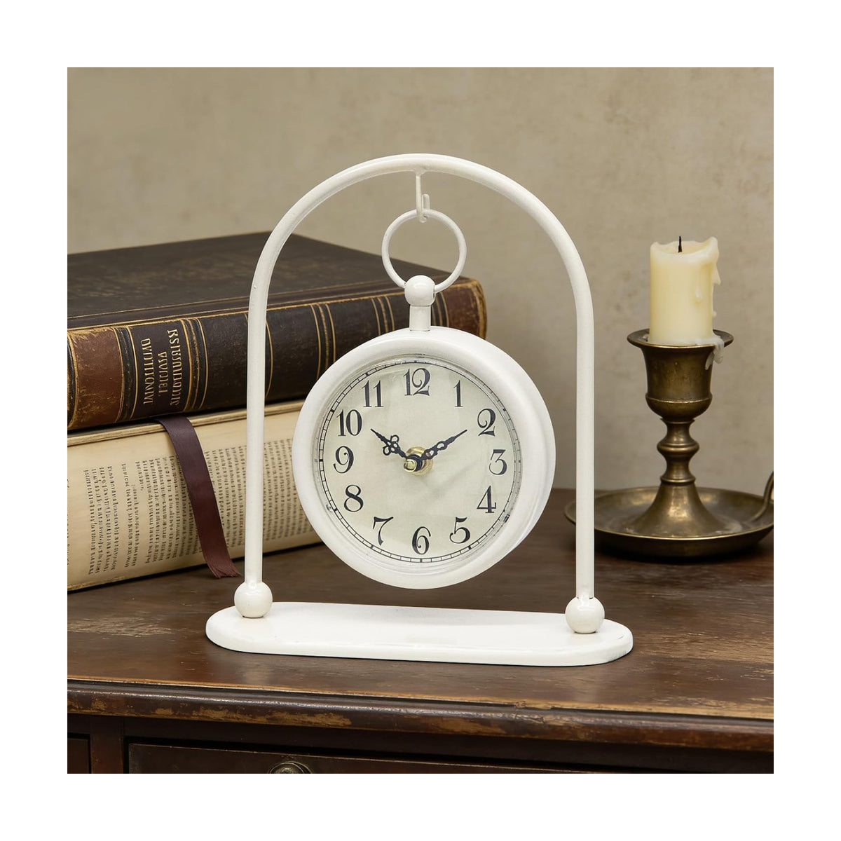 Vintage Small Table Clock, Farmhouse Table Clock, Silent Non-Ticking Battery Operated Desk and Shelf Clocks for Living