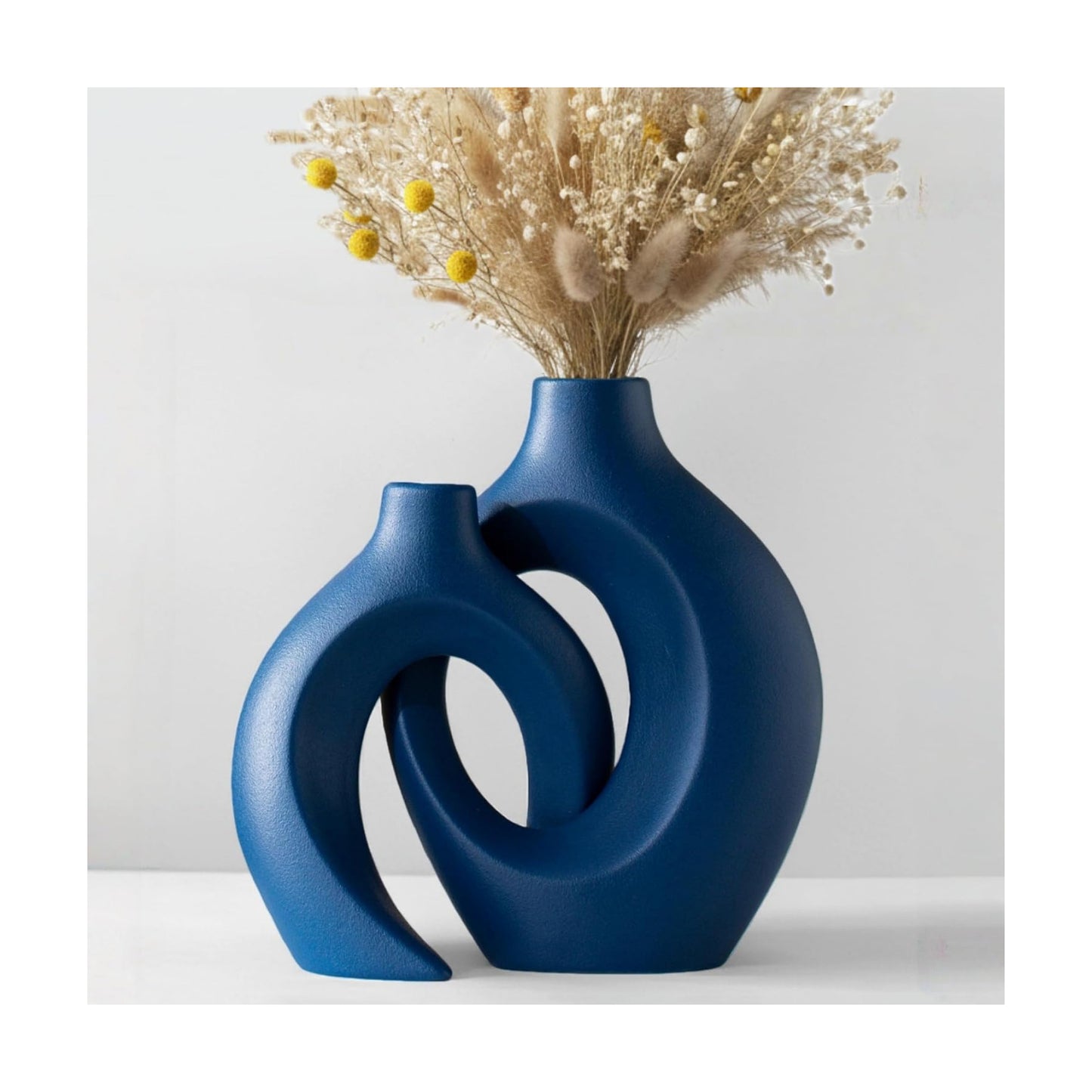 Snuggle Hollow Ceramic Vase / Navy Blue L / 8.4 Inch / Set of 2