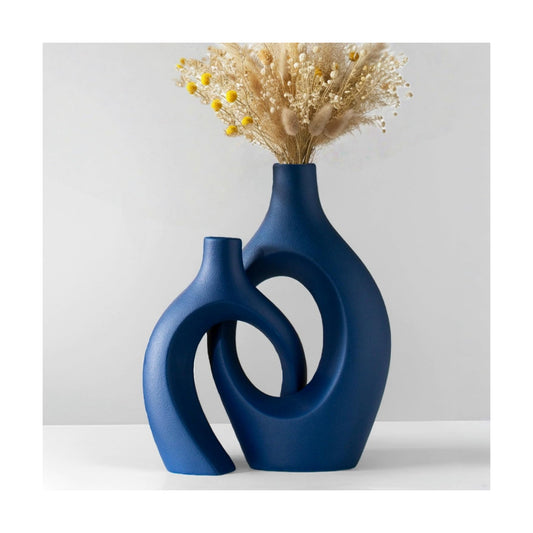 Snuggle Hollow Ceramic Vase / Navy Blue XL / 11 Inch / Set of 2