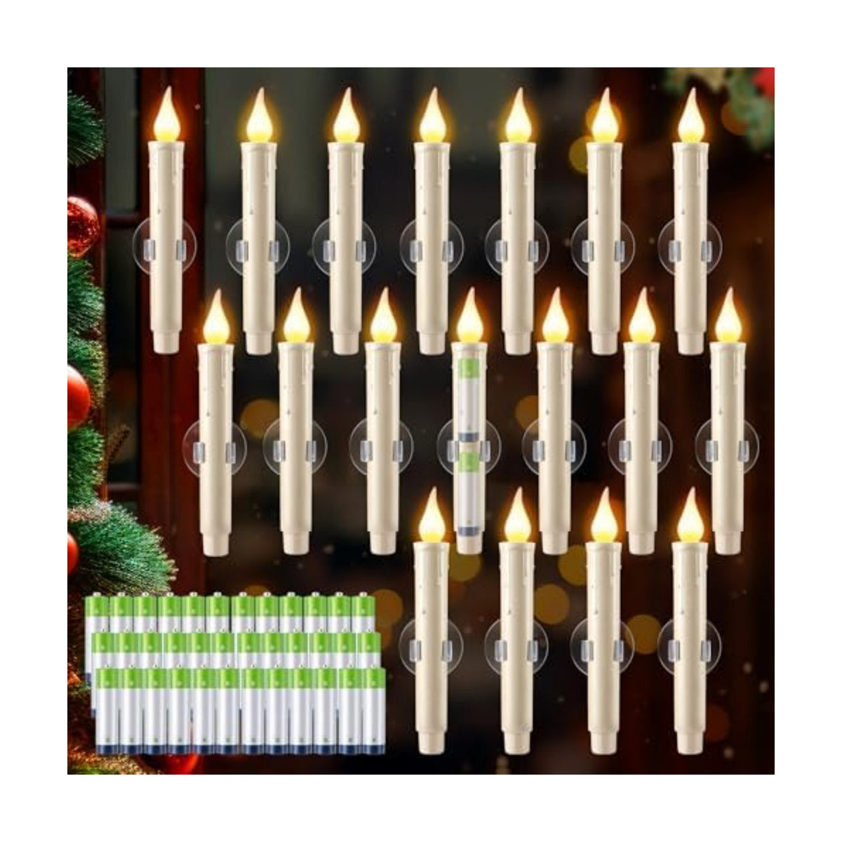 Enhon 18Pcs Dusk to Dawn Christmas Window Candles with Battery, Suction Cup
