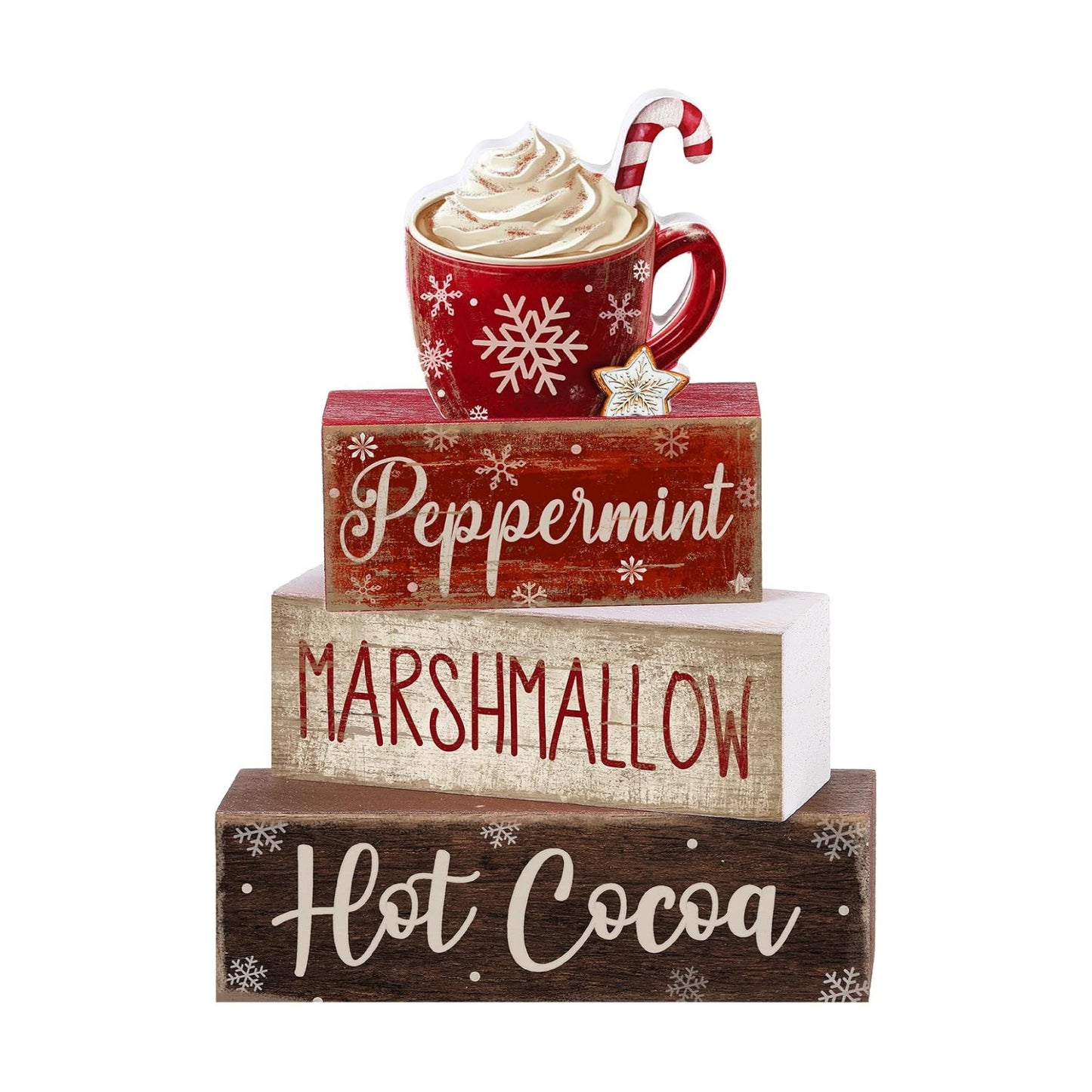 Moucuny 4 Pcs Hot Cocoa Wooden Signs Farmhouse Tiered Tray Decor