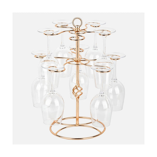 QPIX DIGITAL Wine Glass Rack 2 Tier 10 Holders Wine Glass Holder Stand, Elegant Rose Gold Cocktail Tree Stand