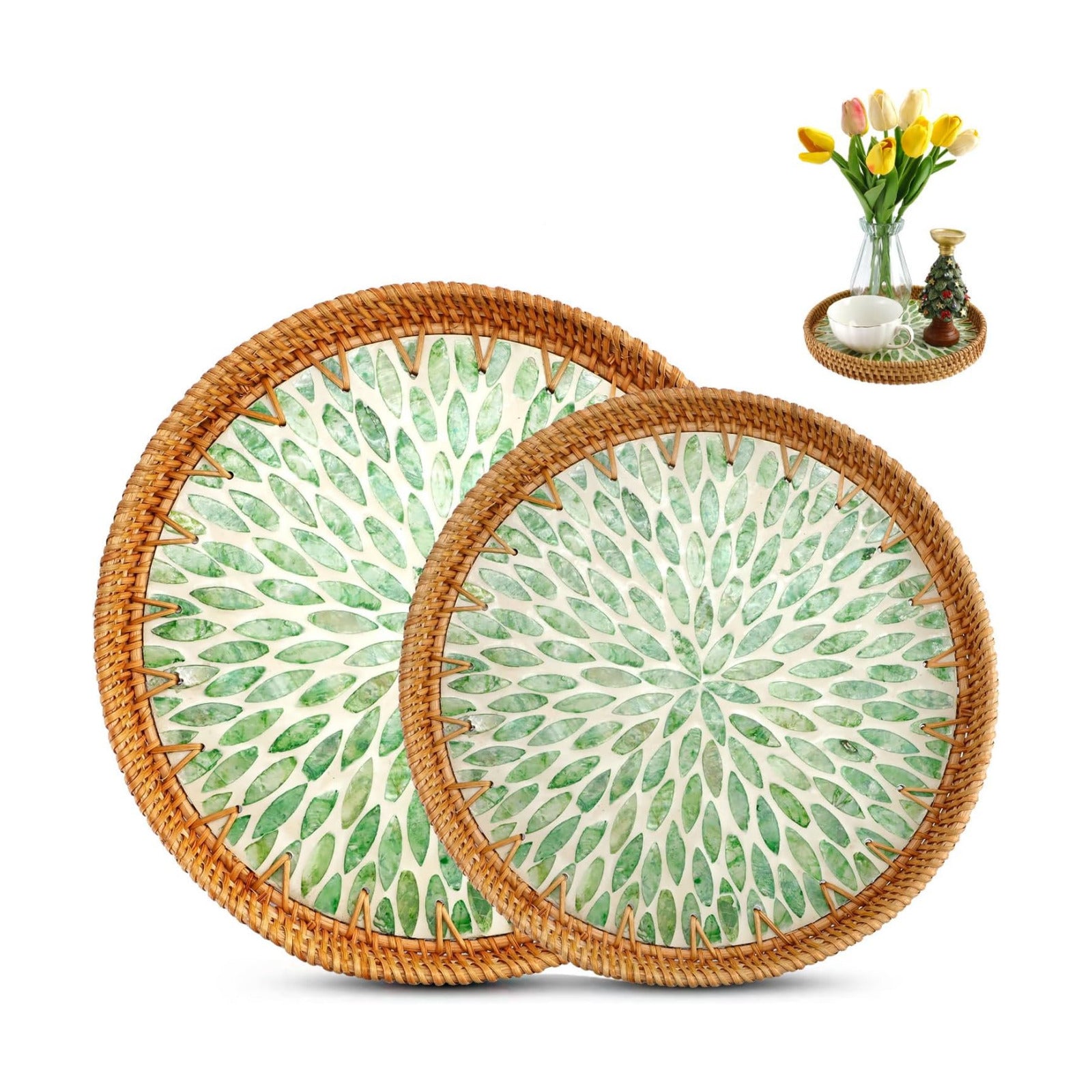 Round Rattan Tray / Set of 2
