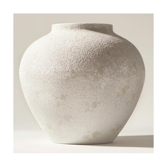 White Rustic Large Round Vase / White Large Round / 11 Inch