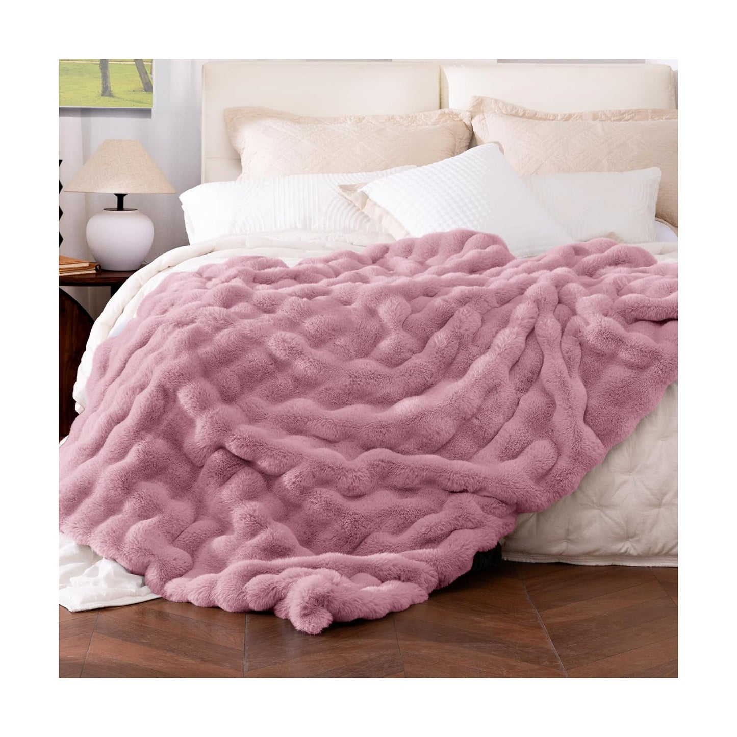 Ultra Soft Cozy Faux Fur Throw Blanket, Fuzzy Plush Thick Bubble Blanket, Oversize Luxury Fluffy Blanket for Couch