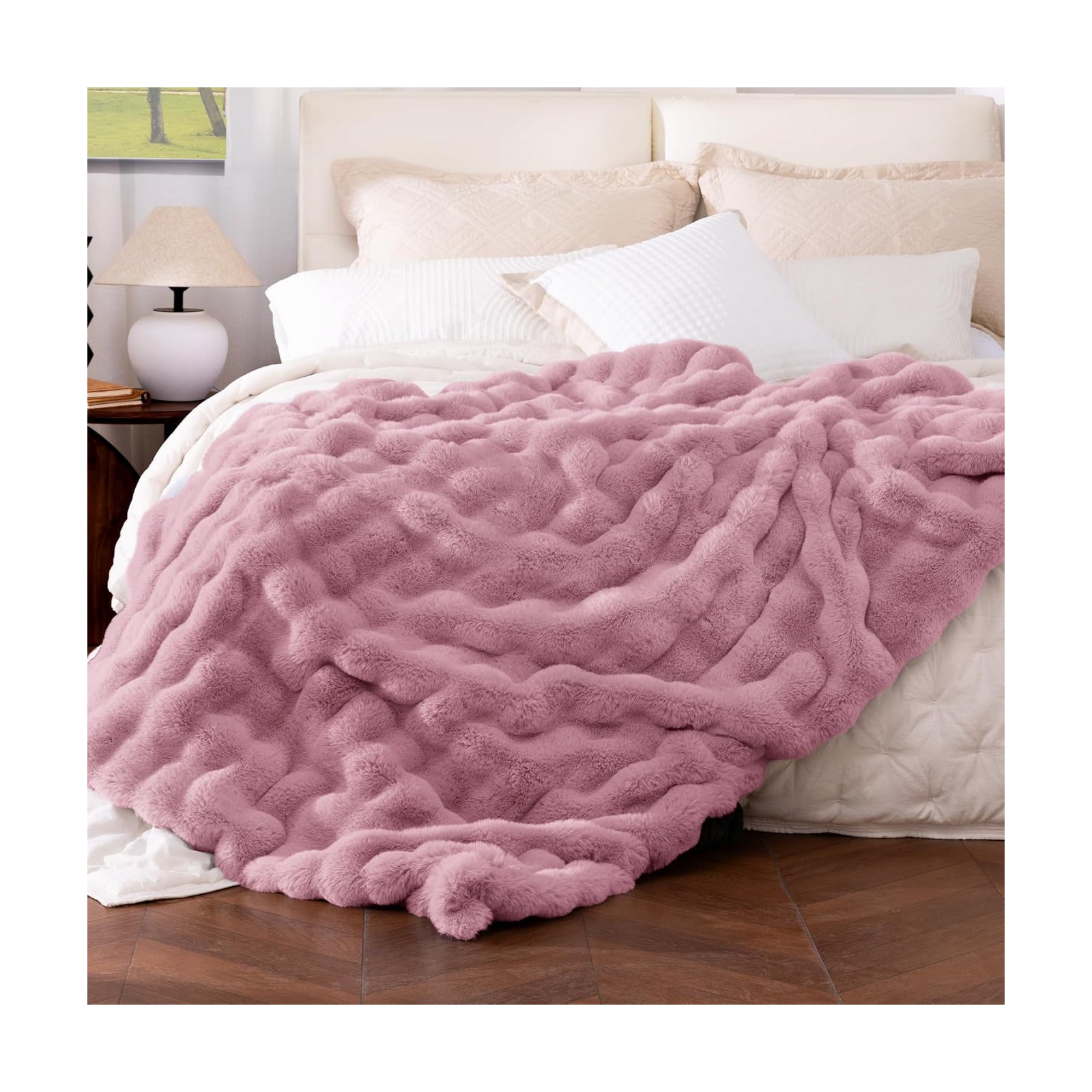 Ultra Soft Cozy Faux Fur Throw Blanket, Fuzzy Plush Thick Bubble Blanket, Oversize Luxury Fluffy Blanket for Couch