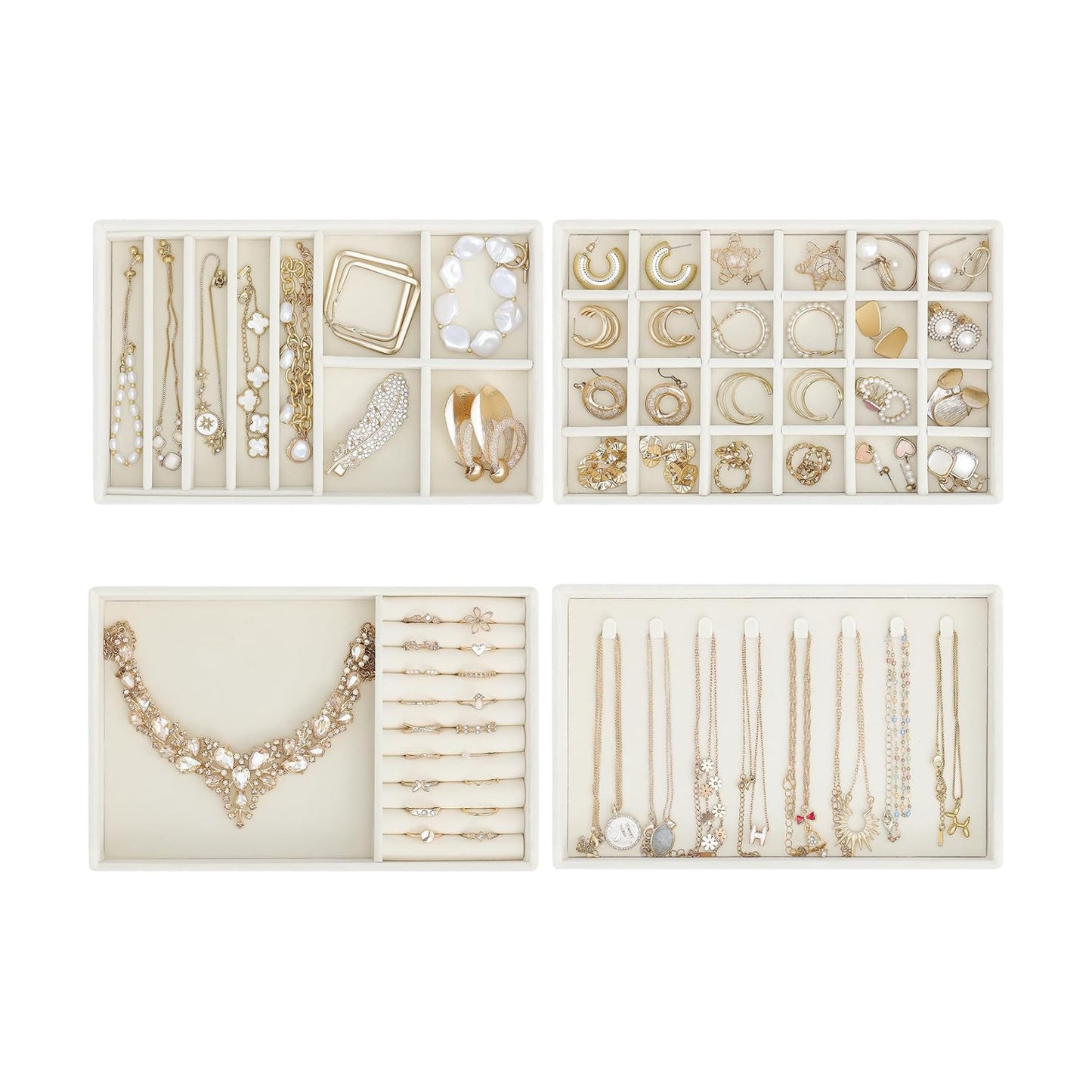 Stackable Jewelry Organizer Trays for Drawers / 4 Layers / Beige