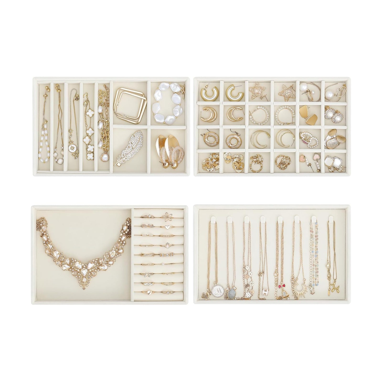 Stackable Jewelry Organizer Trays for Drawers / 4 Layers / Beige