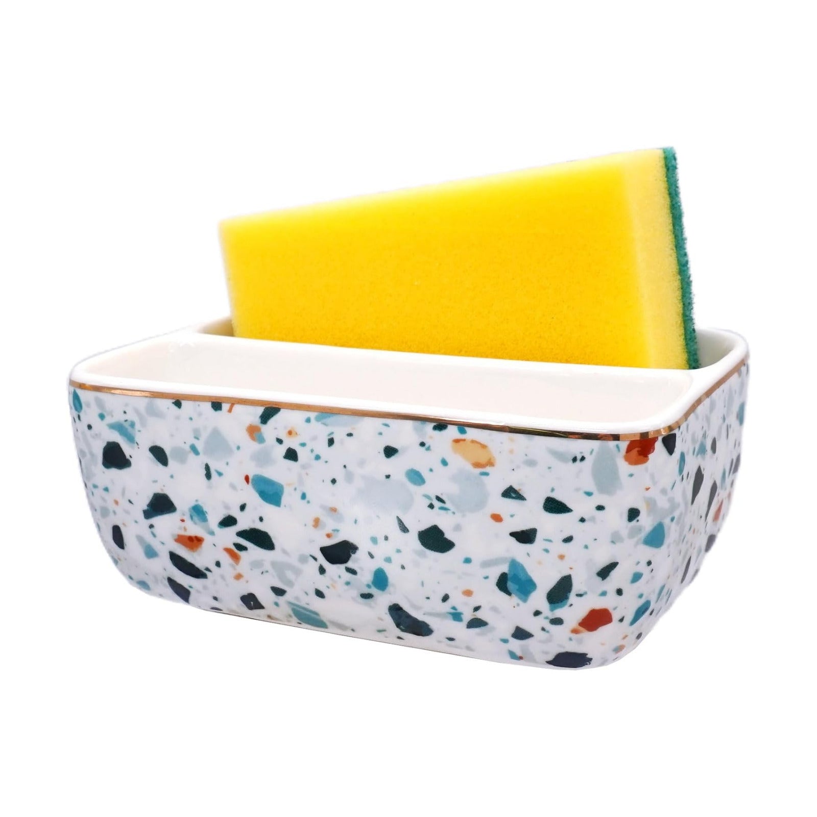 2 Compartments Ceramic Sponge Holder / Blue Terrazzo