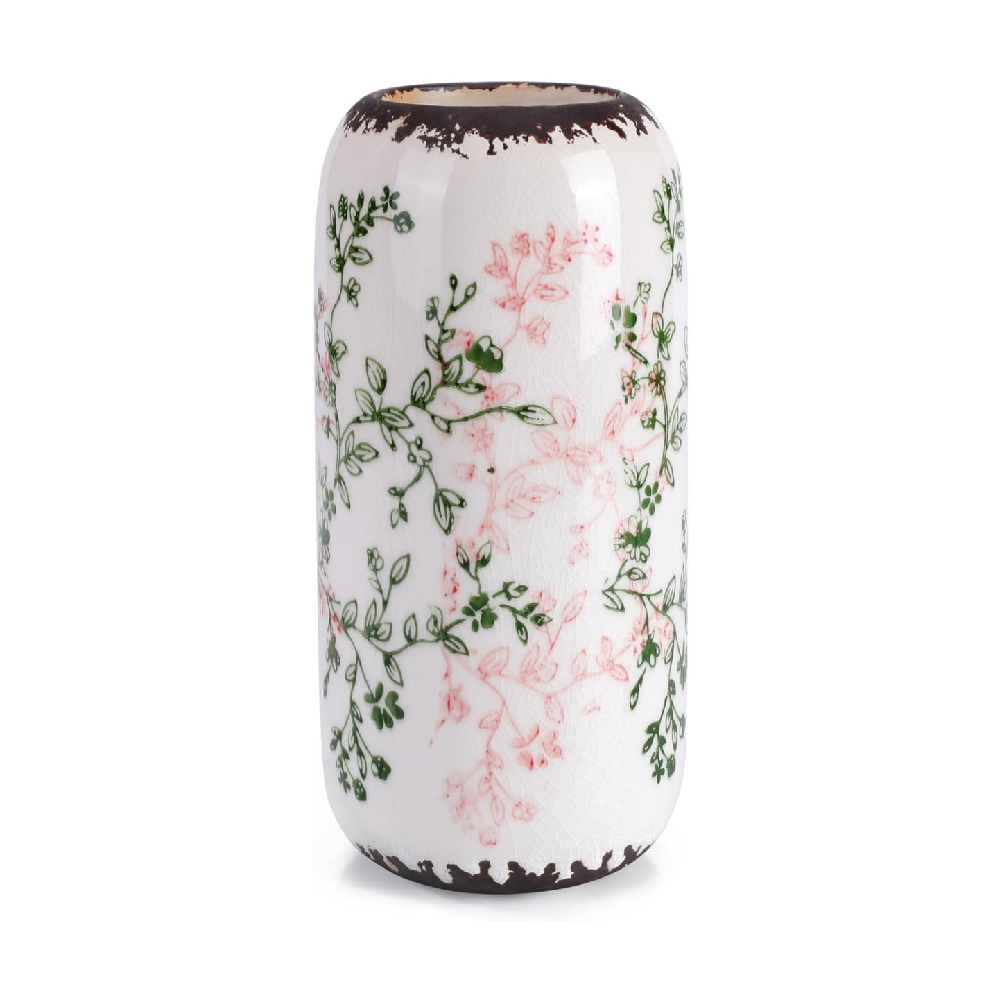 Ceramic Vase for Flowers / Green and Beige