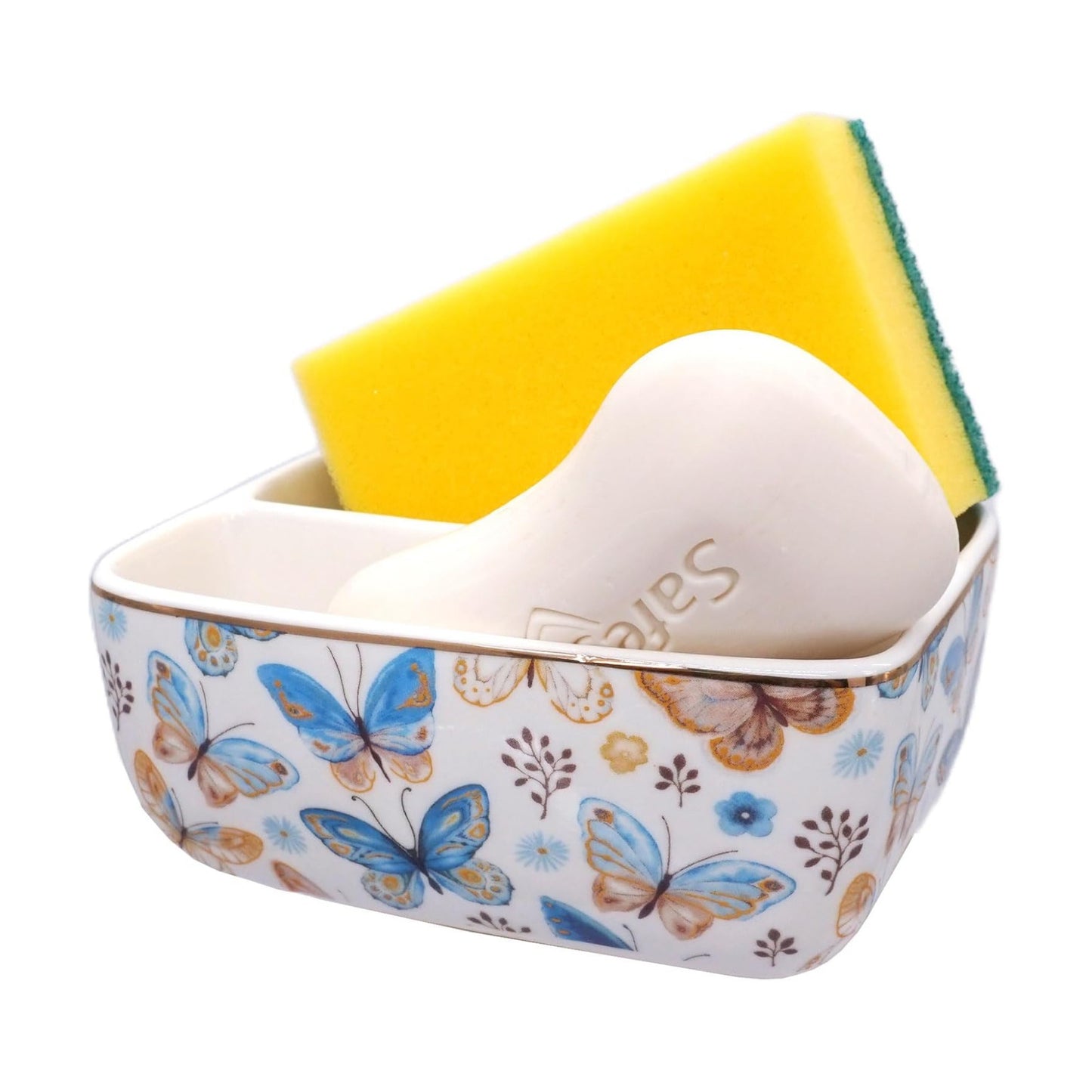 2 Compartments Ceramic Sponge Holder / Butterfly