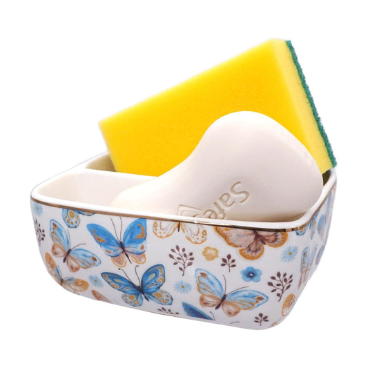 2 Compartments Ceramic Sponge Holder / Butterfly
