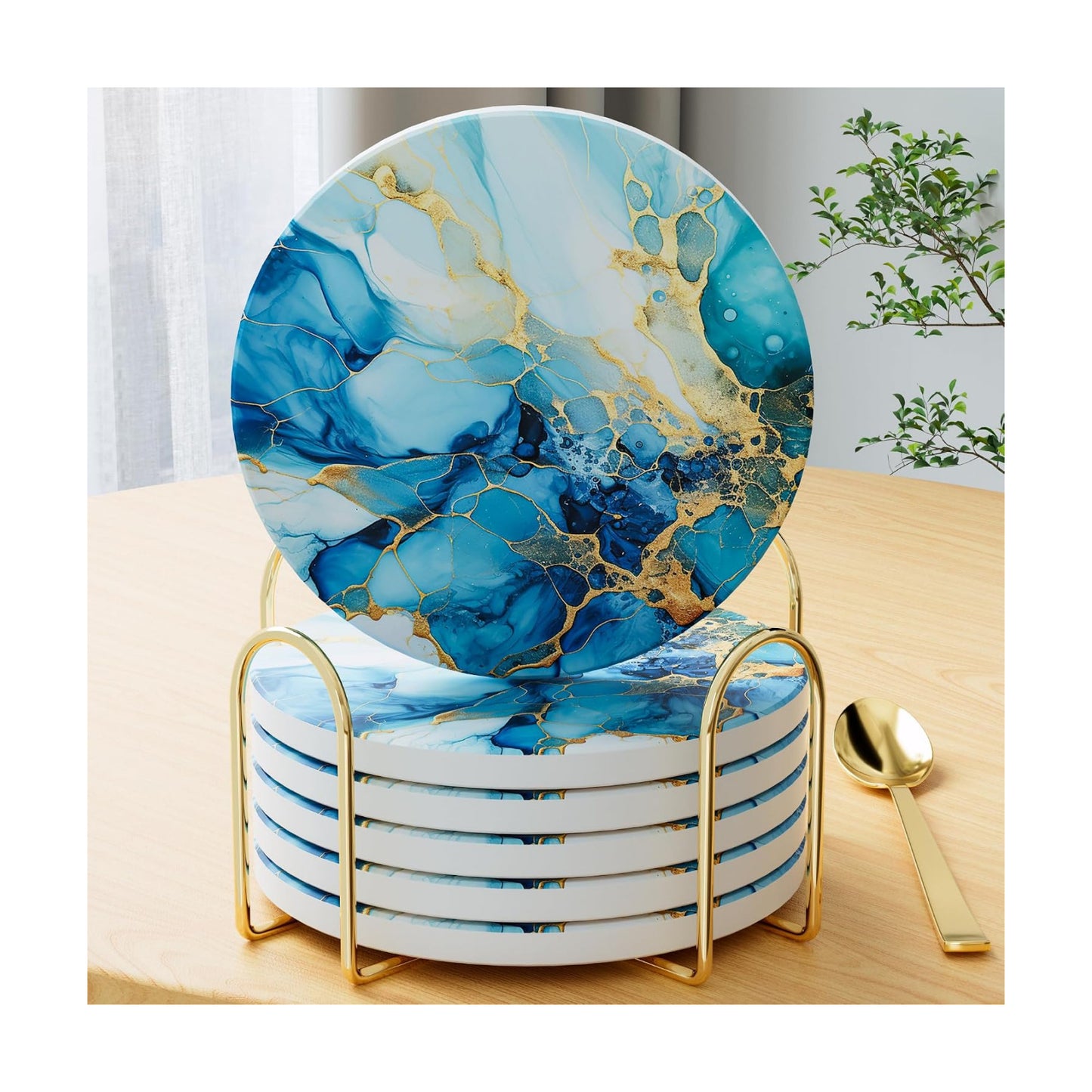 Holder / /Set Marble Abstract Ceramic Coasters / Marbling02 / Set of 6