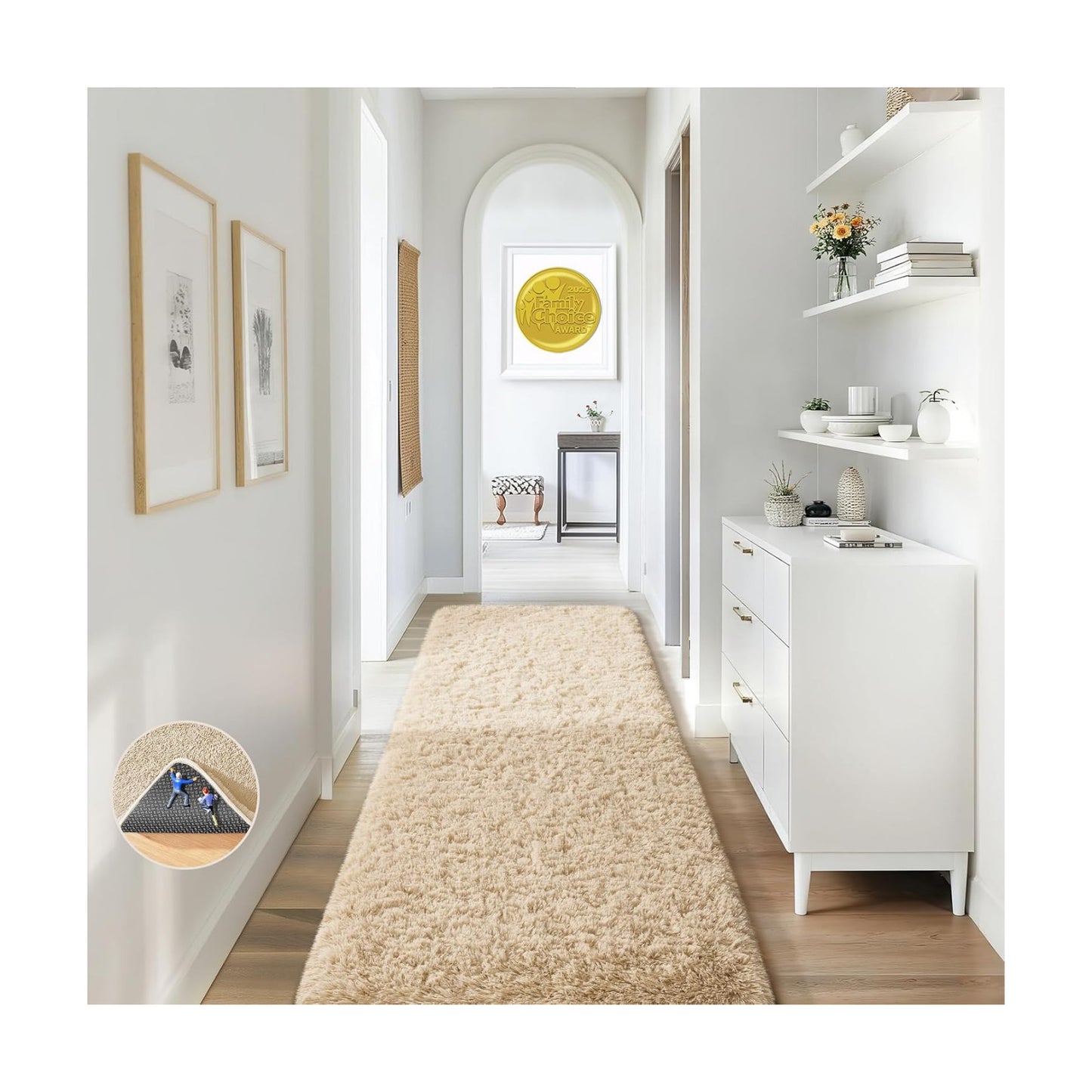 Ophanie 2x8 Runner Rug for Hallway,Upgrade Non-Slip Fluffy Soft Bedside Rugs,Bedroom Living Room Beige Shaggy Carpet
