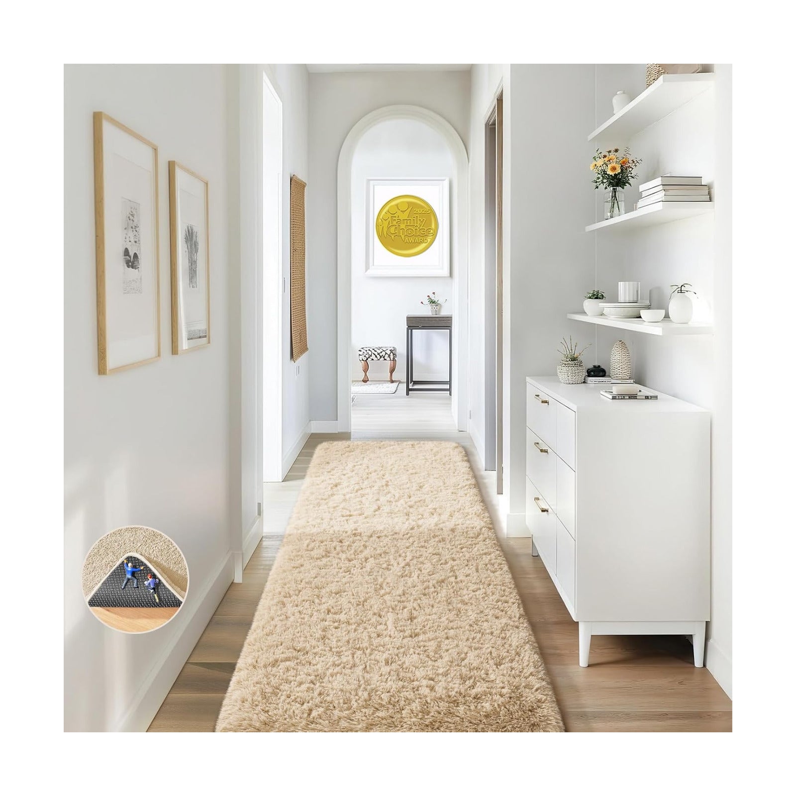 Ophanie 2x8 Runner Rug for Hallway,Upgrade Non-Slip Fluffy Soft Bedside Rugs,Bedroom Living Room Beige Shaggy Carpet