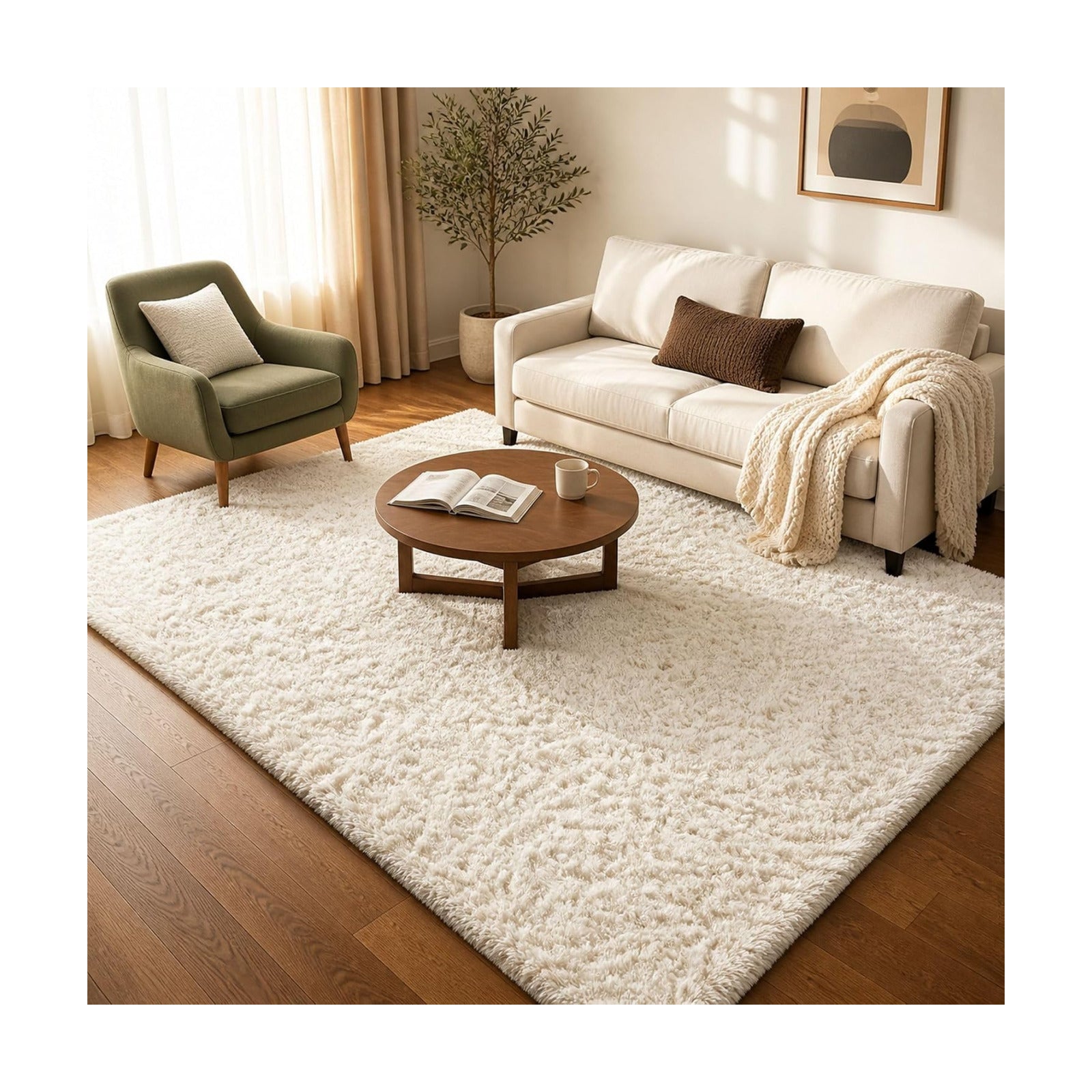 Ophanie 5x7 Area Rugs for Living Room Ivory, Fluffy Shag Large Fuzzy Plush Soft Rug, Shaggy Floor Big Carpets for