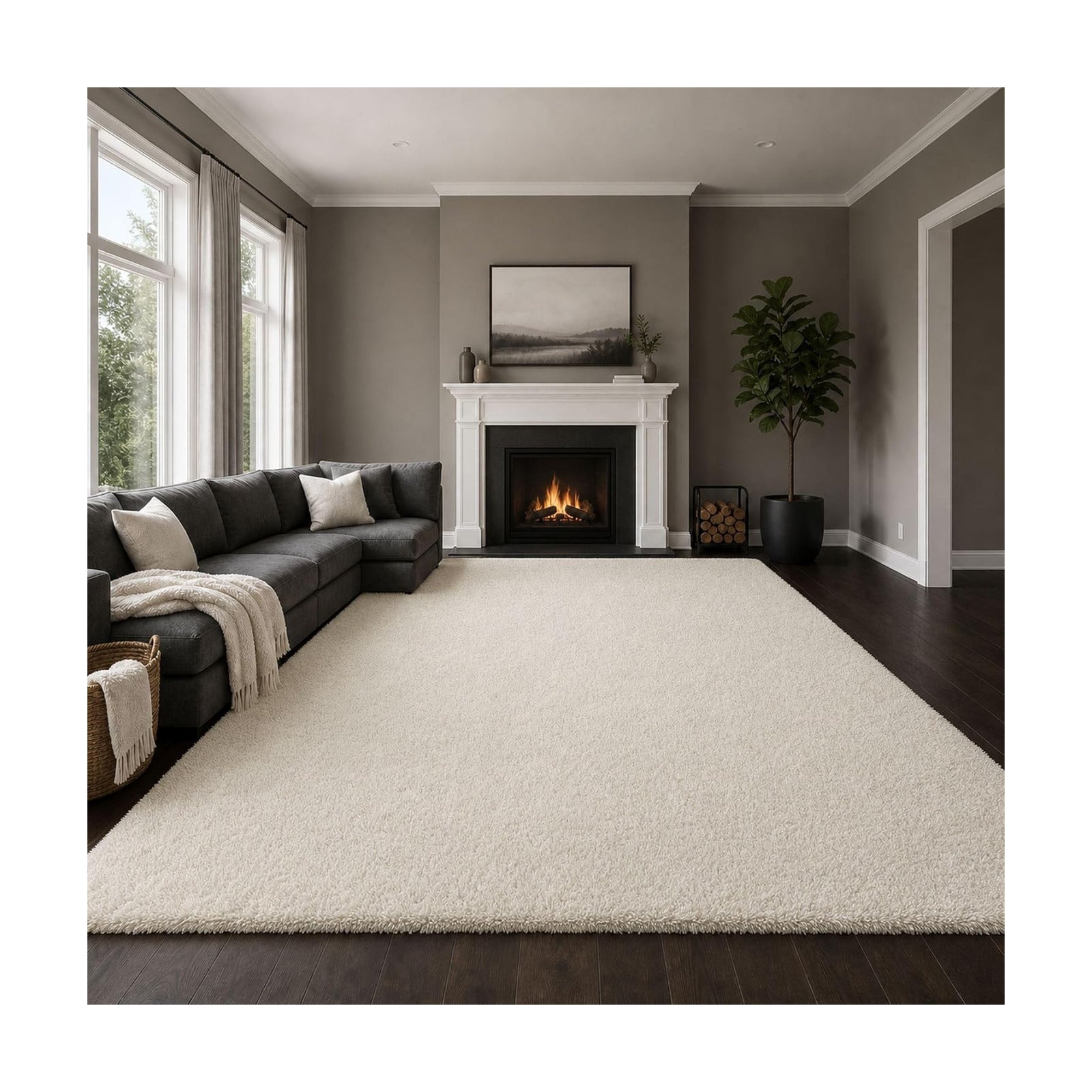 Ophanie Area Rugs 9x12 Living Room, Large Ivory Bedroom Carpet, Big Shag Indoor Thick Soft Nursery Rug, Fluffy Carpets