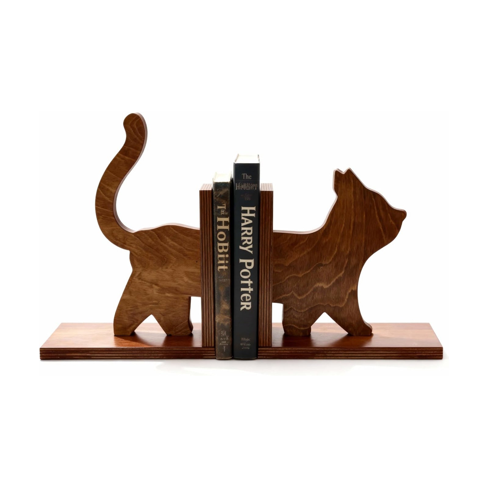 Cat Wooden Book Ends for Heavy Books