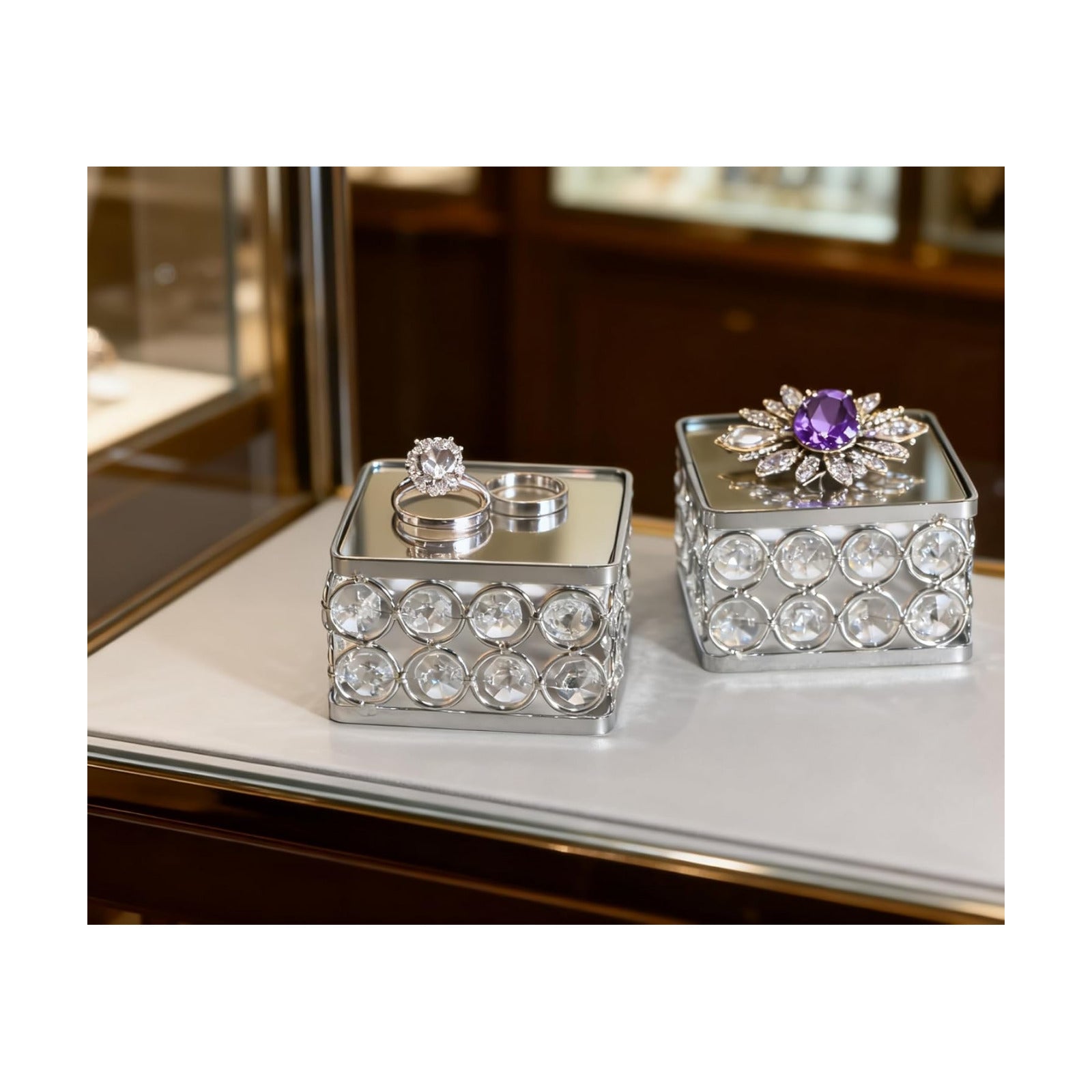 Crystal Jewelry Display Stand Riser / Silver / Set of 2
