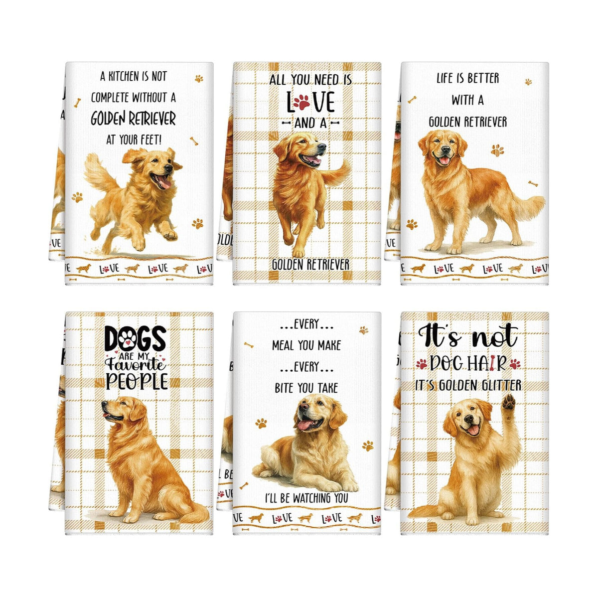 Redbaker 6 Pcs Golden Retriever Kitchen Towels Funny Dish Towel Gifts