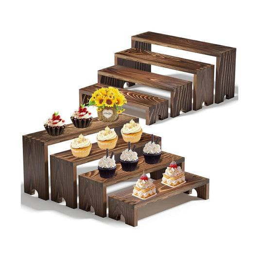 Large Stackable Wooden Cupcake Stand Tiered Riser Display Stands for Vendor / Dark Brown / Set of 2