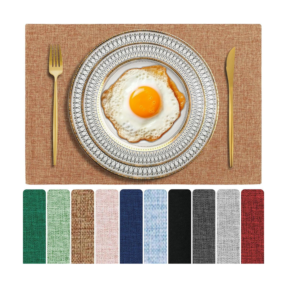 Cloth Placemats Set of 6, Cotton Linen Blend Place Mats, Flaxen | Machine Washable, Double Layered, Heat Resistant