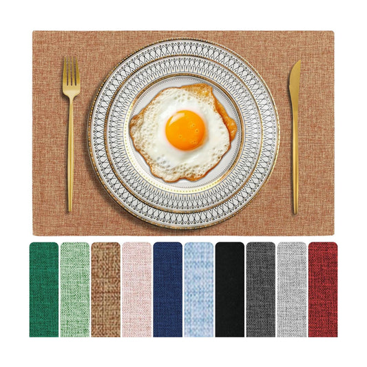 Cloth Placemats Set of 6, Cotton Linen Blend Place Mats, Flaxen | Machine Washable, Double Layered, Heat Resistant