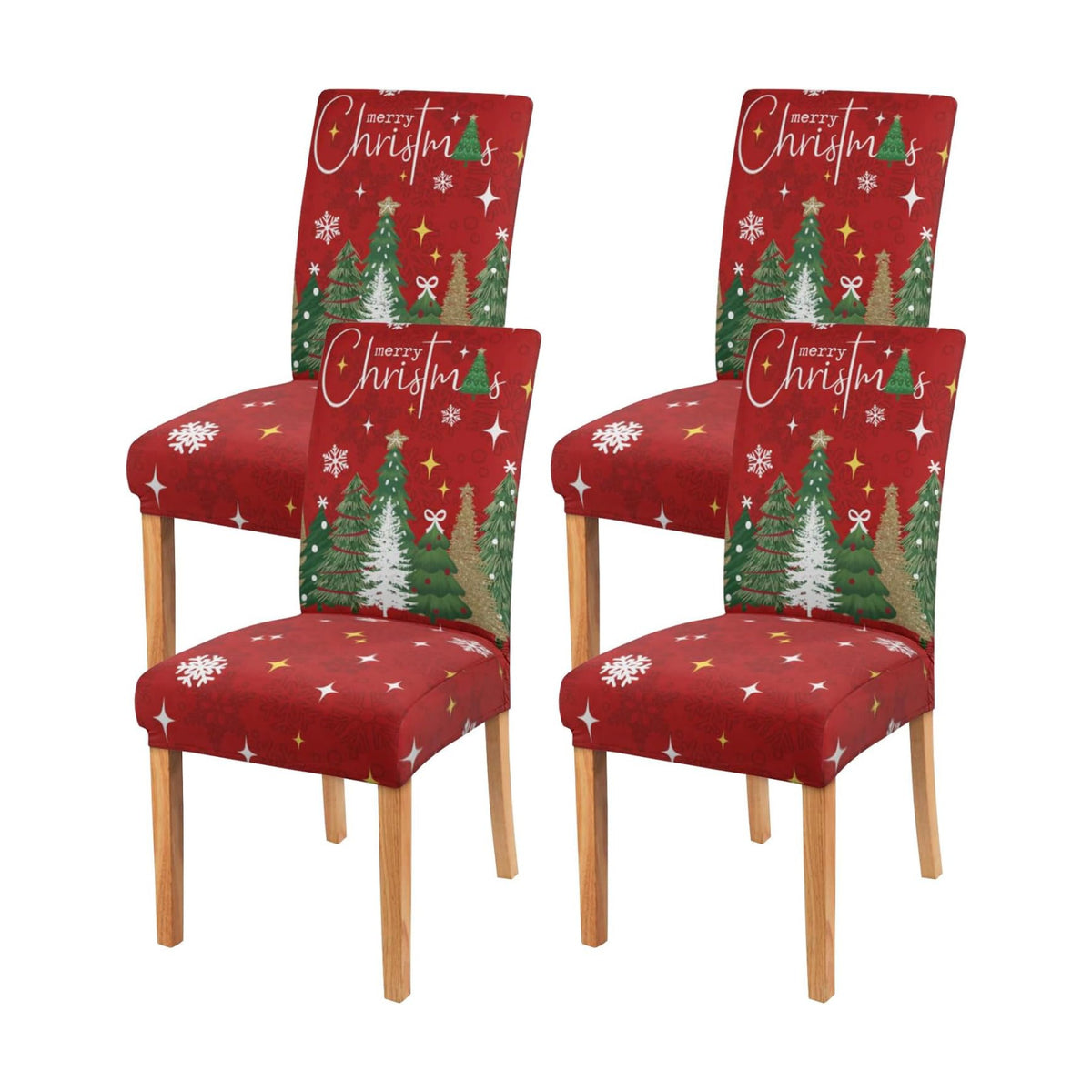 Christmas Chair Covers Set of 4,Xmas Tree Dining Chair Slipcovers,Elastic Removable Washable Dining Parsons Chair Protectors,Christmas Decor for Home Red